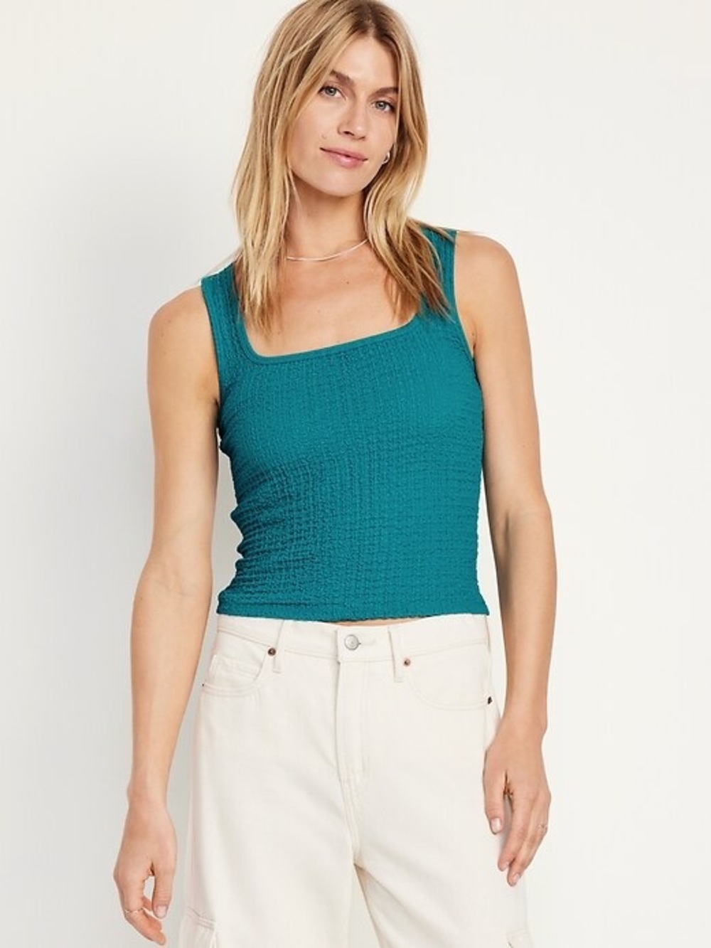 Old Navy Square-Neck Textured Tank Top in Fermented Jade